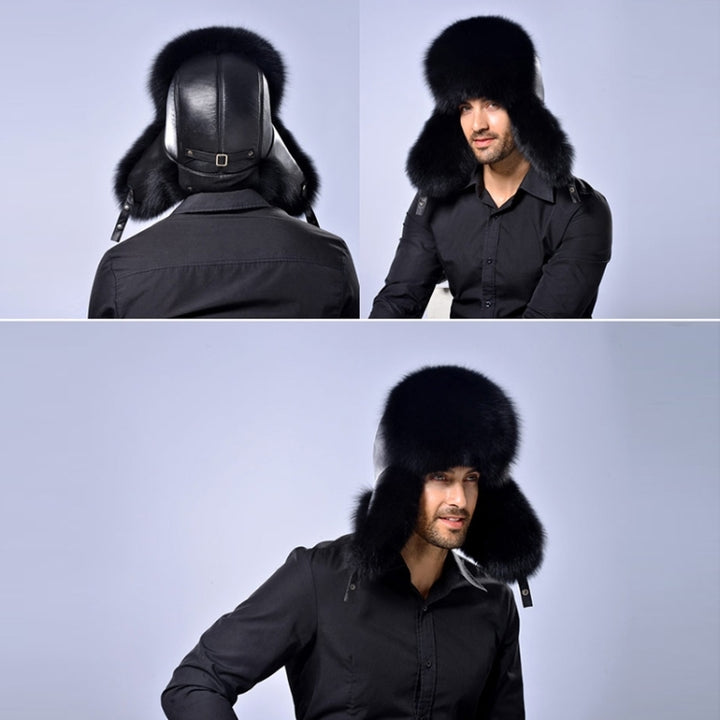 Winter New Style Fox Hair LeiFeng Men Hats, Thick Warm Middle and Old People Ear Protection Winter Fur Hat, Fox Hair ((Black), Fox Hair (Grey), Fox Hair  (Khaki)