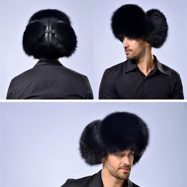 Winter New Style Fox Hair LeiFeng Men Hats, Thick Warm Middle and Old People Ear Protection Winter Fur Hat, Fox Hair ((Black), Fox Hair (Grey), Fox Hair  (Khaki)