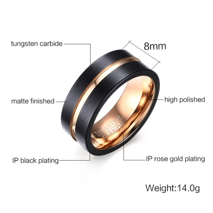 Europe and America Style Men Classic Ring Pure Tungsten Carbide Hand-brushed Rose Gold Plating Ring, Size: 7 Diameter: 17.4mm, Perimeter: 55mm, Size: 7