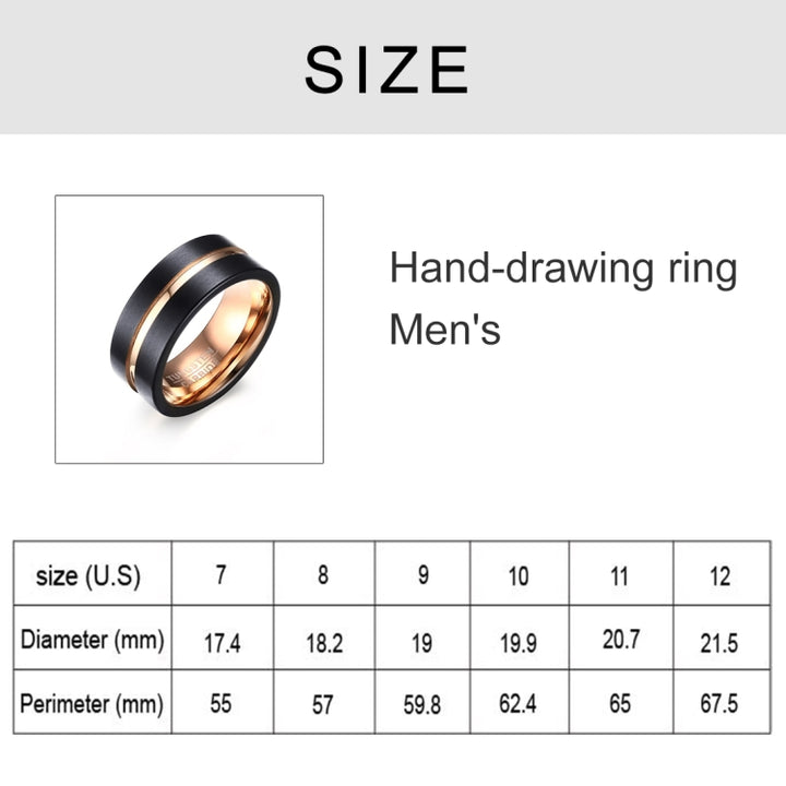 Europe and America Style Men Classic Ring Pure Tungsten Carbide Hand-brushed Rose Gold Plating Ring, Size: 7 Diameter: 17.4mm, Perimeter: 55mm, Size: 7