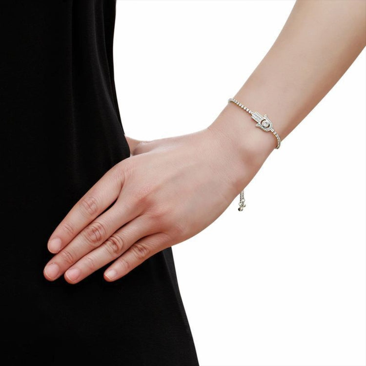 Valentines Day Gift Hamsa Hand Crystal Inlaid Hand Chain Bracelet, Chain Length: 25cm