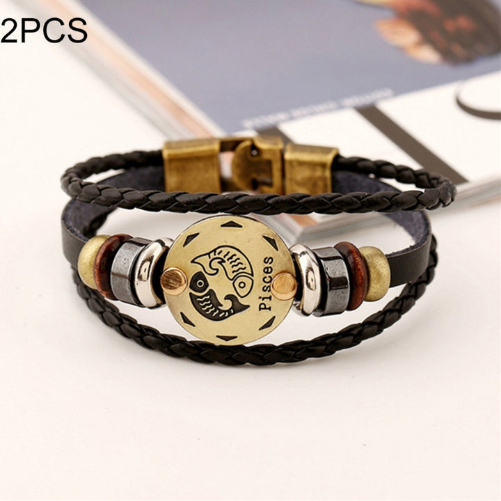 2 PCS Couple Lovers Jewelry Leather Braided Constellation Detail Hand Chain Bracelet, Size: 21*1.2cm, HC3505A, HC3505B, HC3505C, HC3505D, HC3505E, HC3505F, HC3505G, HC3505H, HC3505J, HC3505K, HC3505L, HC3505M