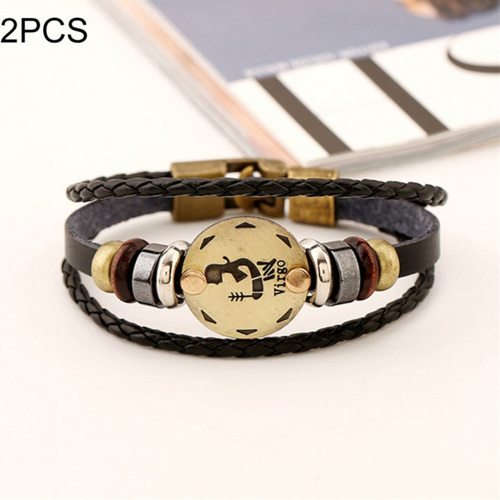 2 PCS Couple Lovers Jewelry Leather Braided Constellation Detail Hand Chain Bracelet, Size: 21*1.2cm, HC3505A, HC3505B, HC3505C, HC3505D, HC3505E, HC3505F, HC3505G, HC3505H, HC3505J, HC3505K, HC3505L, HC3505M