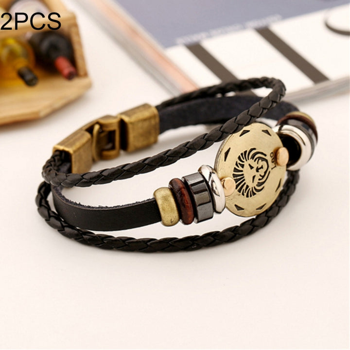 2 PCS Couple Lovers Jewelry Leather Braided Constellation Detail Hand Chain Bracelet, Size: 21*1.2cm, HC3505A, HC3505B, HC3505C, HC3505D, HC3505E, HC3505F, HC3505G, HC3505H, HC3505J, HC3505K, HC3505L, HC3505M