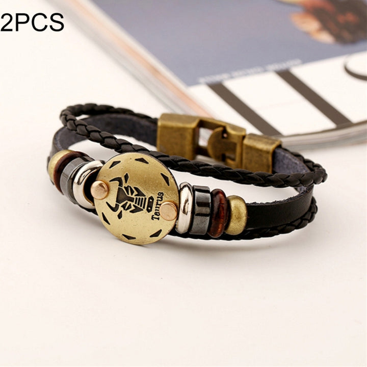 2 PCS Couple Lovers Jewelry Leather Braided Constellation Detail Hand Chain Bracelet, Size: 21*1.2cm, HC3505A, HC3505B, HC3505C, HC3505D, HC3505E, HC3505F, HC3505G, HC3505H, HC3505J, HC3505K, HC3505L, HC3505M