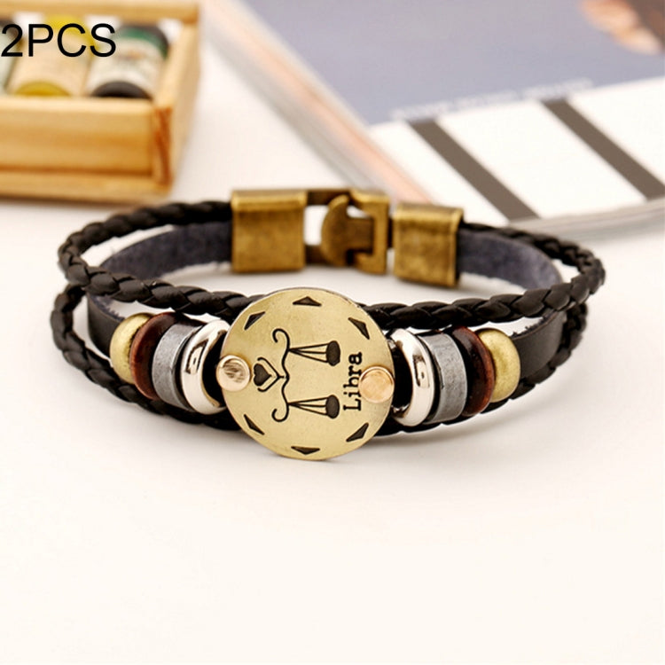 2 PCS Couple Lovers Jewelry Leather Braided Constellation Detail Hand Chain Bracelet, Size: 21*1.2cm, HC3505A, HC3505B, HC3505C, HC3505D, HC3505E, HC3505F, HC3505G, HC3505H, HC3505J, HC3505K, HC3505L, HC3505M