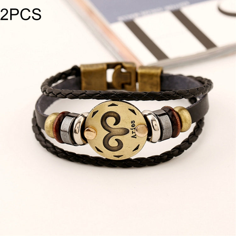 2 PCS Couple Lovers Jewelry Leather Braided Constellation Detail Hand Chain Bracelet, Size: 21*1.2cm, HC3505A, HC3505B, HC3505C, HC3505D, HC3505E, HC3505F, HC3505G, HC3505H, HC3505J, HC3505K, HC3505L, HC3505M