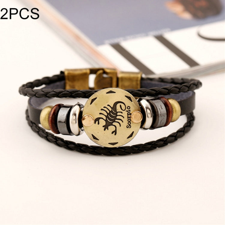 2 PCS Couple Lovers Jewelry Leather Braided Constellation Detail Hand Chain Bracelet, Size: 21*1.2cm, HC3505A, HC3505B, HC3505C, HC3505D, HC3505E, HC3505F, HC3505G, HC3505H, HC3505J, HC3505K, HC3505L, HC3505M