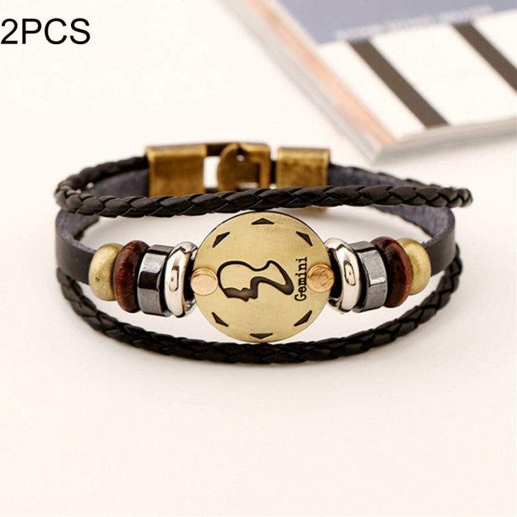 2 PCS Couple Lovers Jewelry Leather Braided Constellation Detail Hand Chain Bracelet, Size: 21*1.2cm, HC3505A, HC3505B, HC3505C, HC3505D, HC3505E, HC3505F, HC3505G, HC3505H, HC3505J, HC3505K, HC3505L, HC3505M