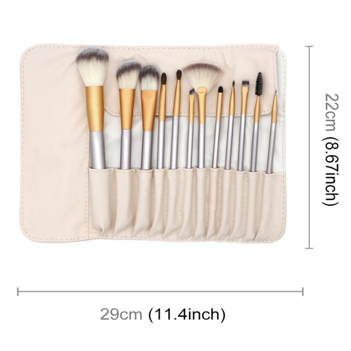 12 in 1 High-grade Beige Beauty Makeup Brushes Tools Kit, Size: 22*29cm