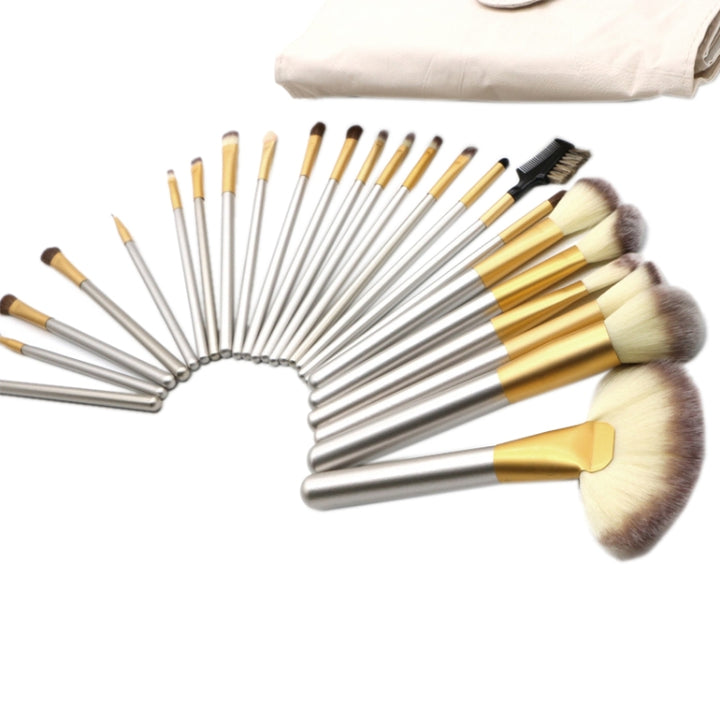 24 in 1 High-grade Beige Beauty Makeup Brushes Tools Kit, Size: 25.4*52.6cm, Beige