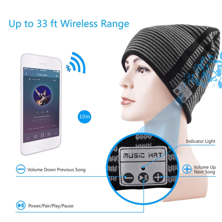 Bluetooth Warm Stripe Knit Hat, Supports Phone Answering & Bluetooth Photo Taking & Music Playing