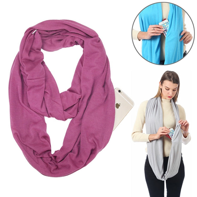 Women Solid Winter Infinity Scarf Pocket Loop Zipper Pocket Scarves