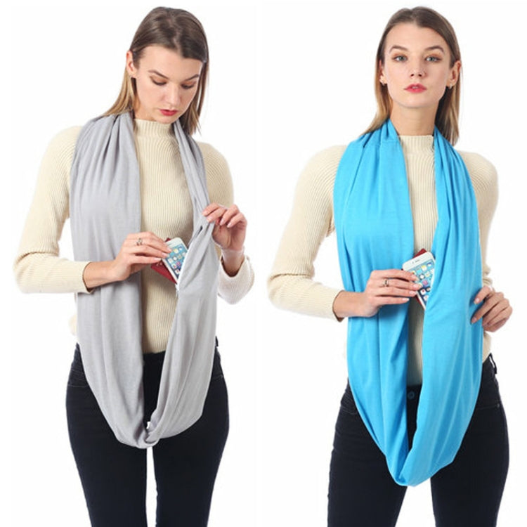 Women Solid Winter Infinity Scarf Pocket Loop Zipper Pocket Scarves