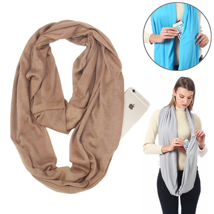 Women Solid Winter Infinity Scarf Pocket Loop Zipper Pocket Scarves