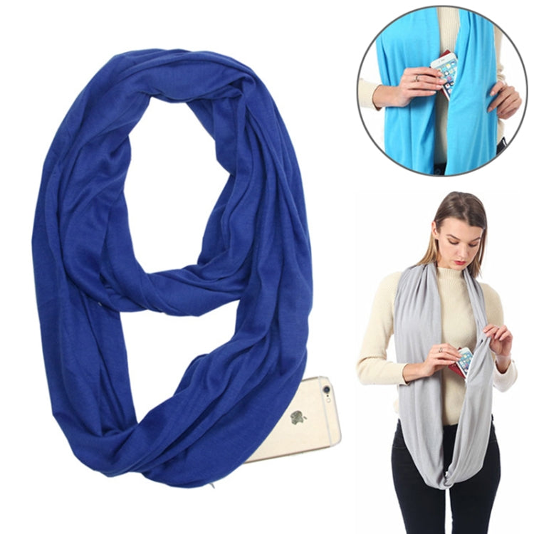 Women Solid Winter Infinity Scarf Pocket Loop Zipper Pocket Scarves