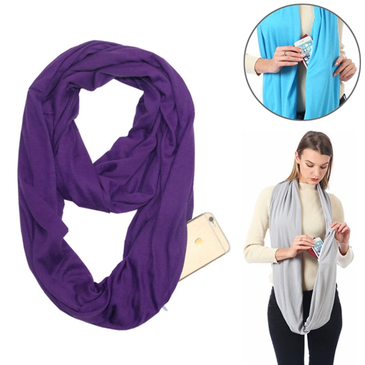 Women Solid Winter Infinity Scarf Pocket Loop Zipper Pocket Scarves