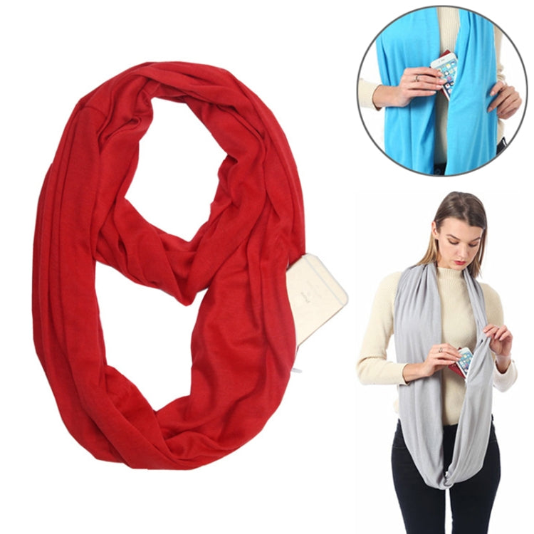 Women Solid Winter Infinity Scarf Pocket Loop Zipper Pocket Scarves