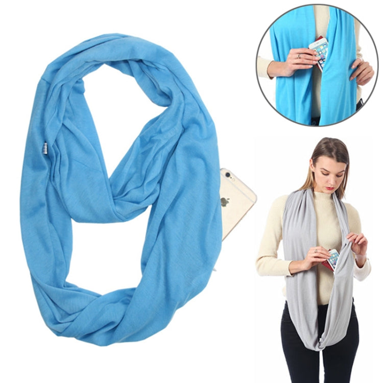 Women Solid Winter Infinity Scarf Pocket Loop Zipper Pocket Scarves