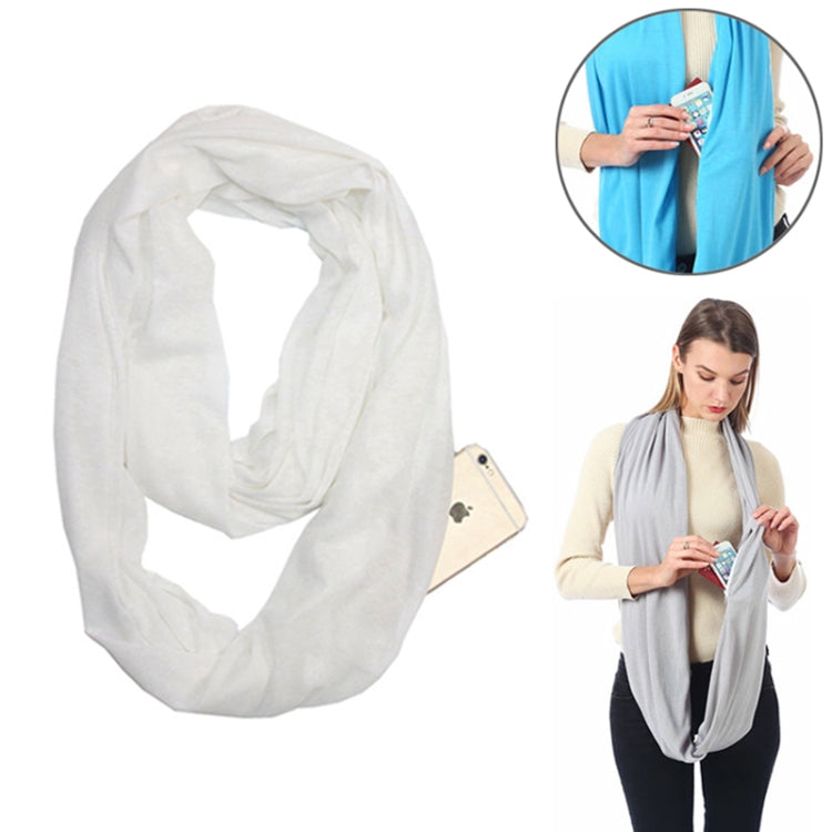 Women Solid Winter Infinity Scarf Pocket Loop Zipper Pocket Scarves