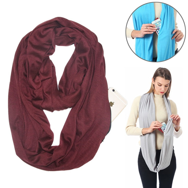 Women Solid Winter Infinity Scarf Pocket Loop Zipper Pocket Scarves