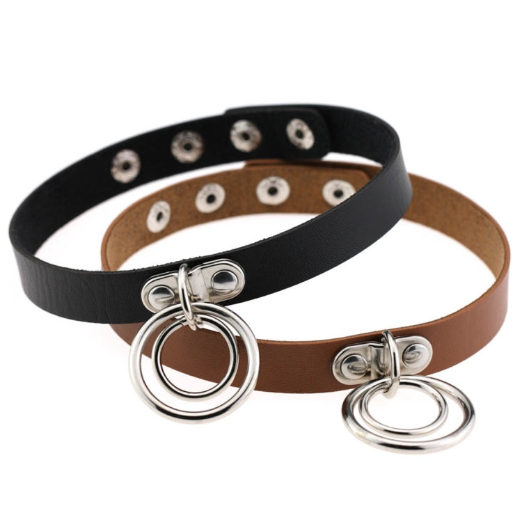 2 PCS European and American Rock Punk Nightclub Street Dancing Dual-ring Leather Collar Necklace, Random Color Delivery, DHXQ02