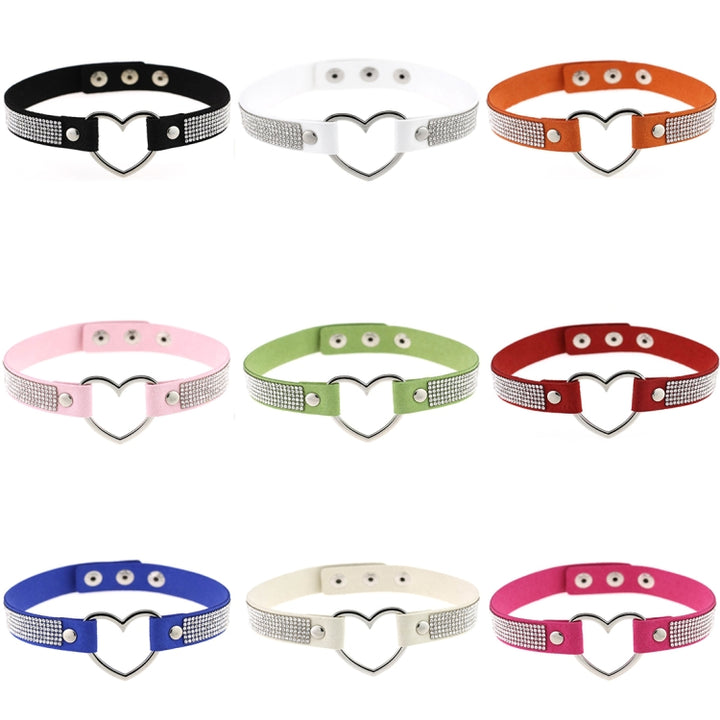 Japanese Harajuku Rhinestone Heart Shape Punk Collar Fashion Female Choker Necklace, Random Color Delivery, TXXQ03