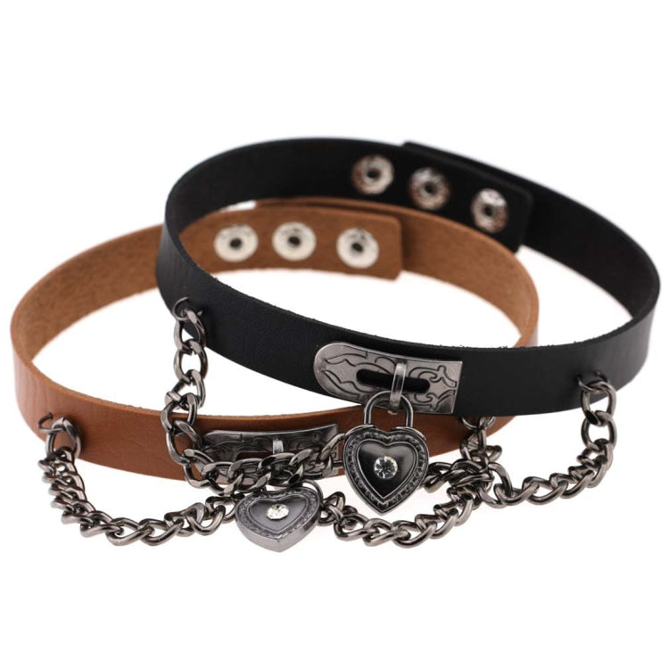 European and American Harajuku Punk Heart-shape Lock Leather Collar Choker Bracelet, Random Color Delivery, TXXQ05