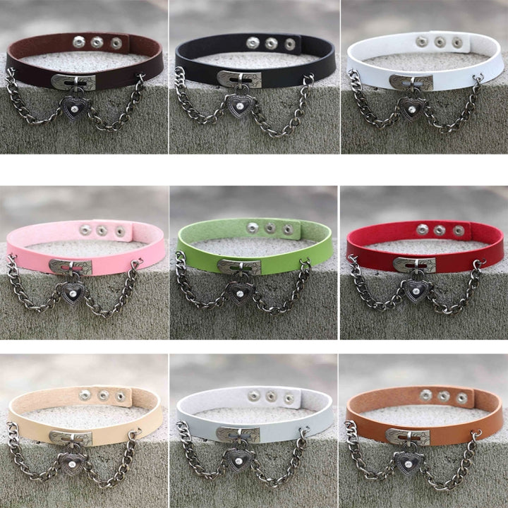 European and American Harajuku Punk Heart-shape Lock Leather Collar Choker Bracelet, Random Color Delivery, TXXQ05