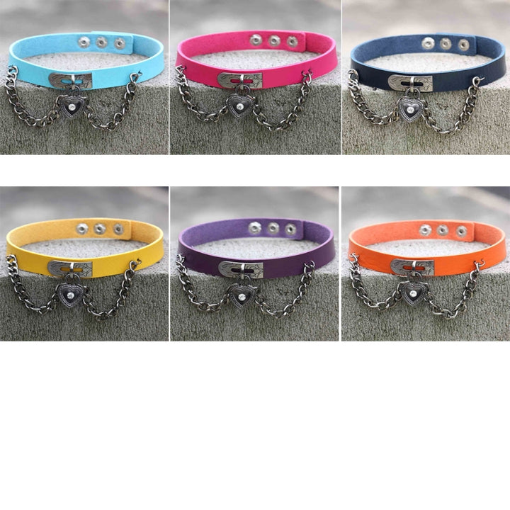 European and American Harajuku Punk Heart-shape Lock Leather Collar Choker Bracelet, Random Color Delivery, TXXQ05