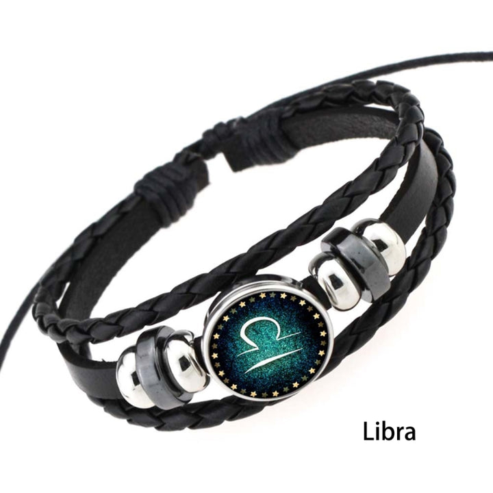 European and American Hand-knitted Beaded Retro DIY Bracelet Constellation Leather Punk Fashion Bracelet, Libra, Gemini, Taurus, Aquarius, Sagittarius, Pisces, Cancer, Aries, Scorpion, Capricorn, Virgo, Leo