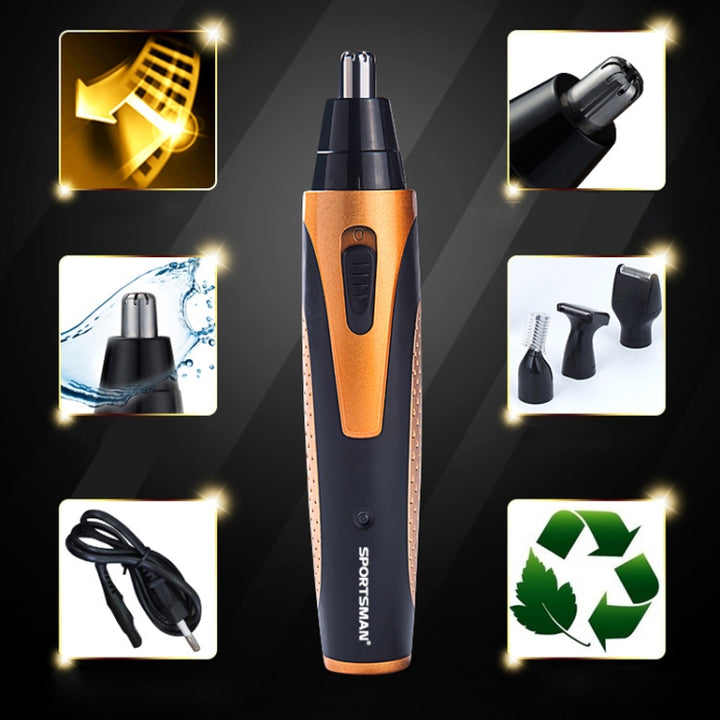 SPORTSMAN Four-in-one Electric Rechargeable Ear Nose Trimmer Beard Face Shaver Eyebrows Hair Trimmer For Men, EU Plug(gold), EU Plug(Gold)