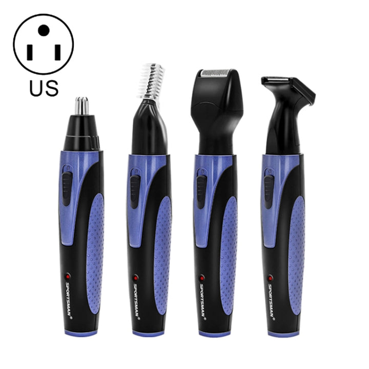 SPORTSMAN Four-in-one Electric Rechargeable Ear Nose Trimmer Beard Face Shaver Eyebrows Hair Trimmer for Men, US Plug(blue 110v), US Plug(Blue)