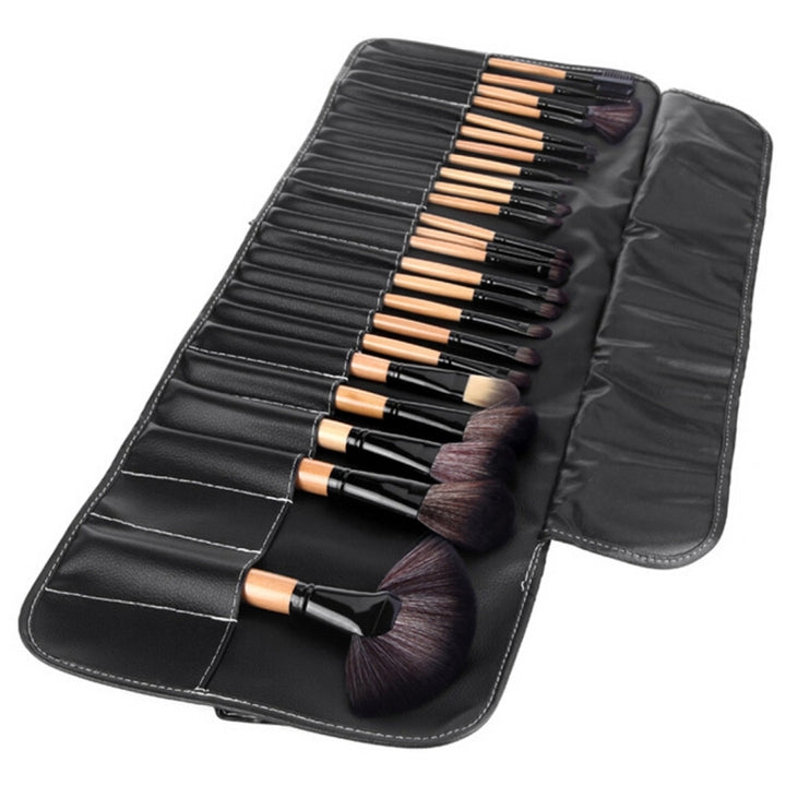 32 PCS Wood Color Handle Makeup Brush Set Beauty Kit + PU Leather Carrying Case, 32 PCS