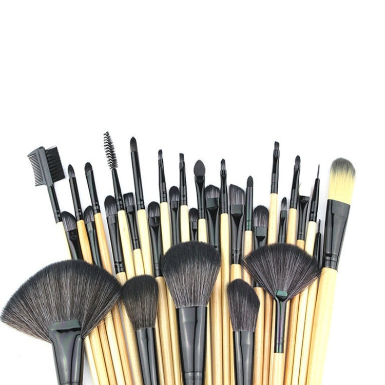 32 PCS Wood Color Handle Makeup Brush Set Beauty Kit + PU Leather Carrying Case, 32 PCS