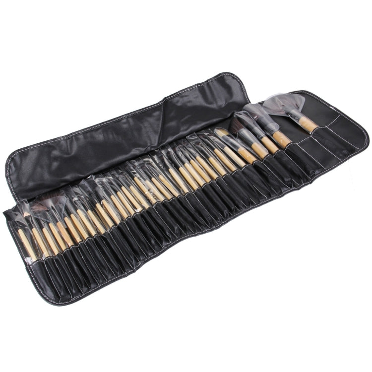 32 PCS Wood Color Handle Makeup Brush Set Beauty Kit + PU Leather Carrying Case, 32 PCS