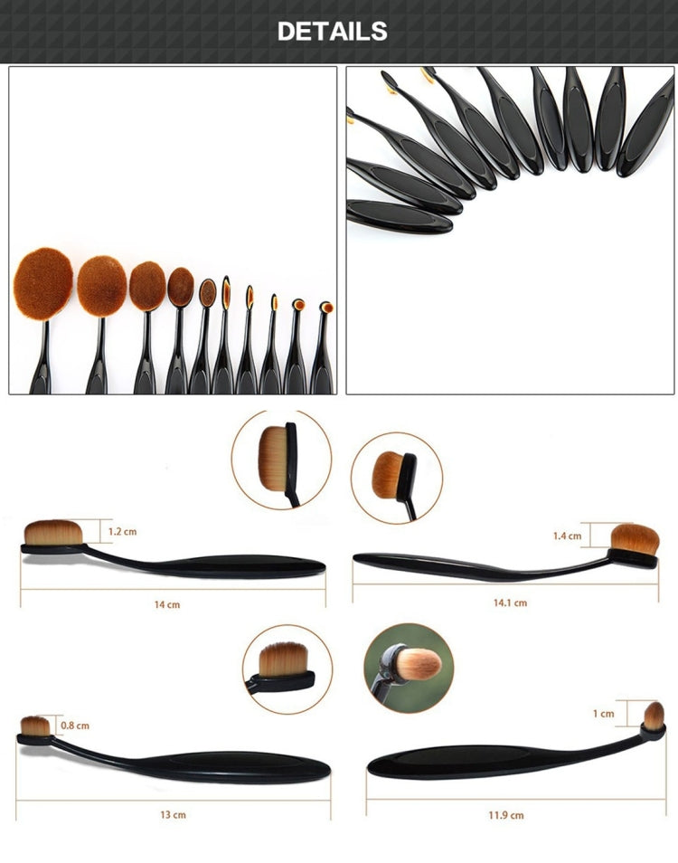 10 PCS Toothbrush Style Handle Makeup Brush Eyebrow Brush Set, Black