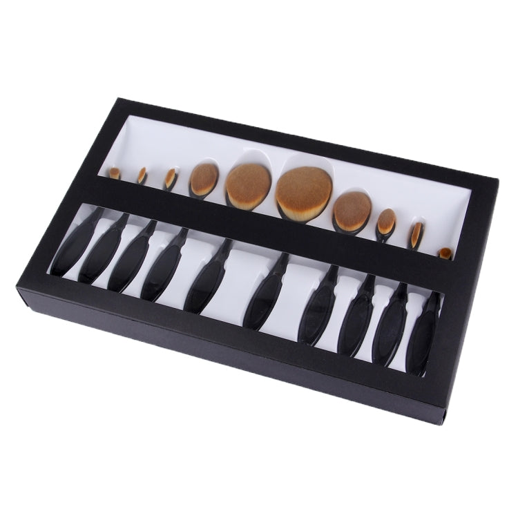 10 PCS Toothbrush Style Handle Makeup Brush Eyebrow Brush Set, Black