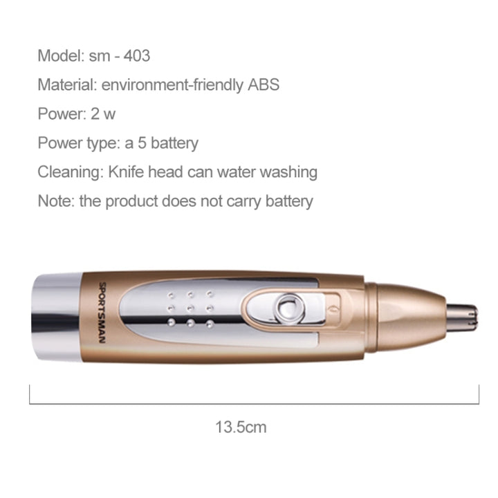 SPORTSMAN Water Proof Battery Power Supply  Male Nose Ear Hair Bullet Shaped Trimmer(Gold)