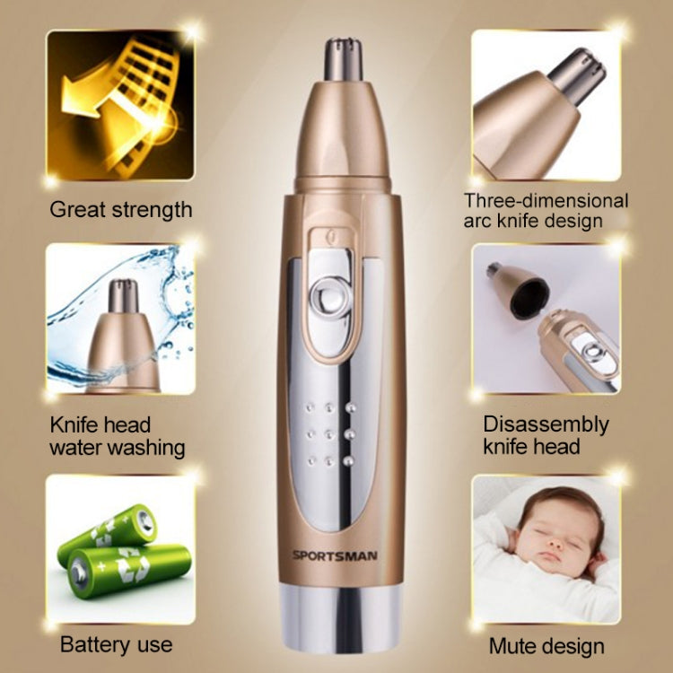 SPORTSMAN Water Proof Battery Power Supply  Male Nose Ear Hair Bullet Shaped Trimmer(Gold)