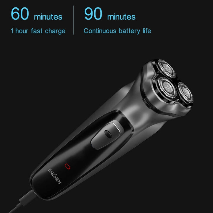 Original Xiaomi ENCHEN Water Proof Triple Rotary Double Ring Blade Shaving Head Electric Rechargeable Shaver For Men, Electric Shaver