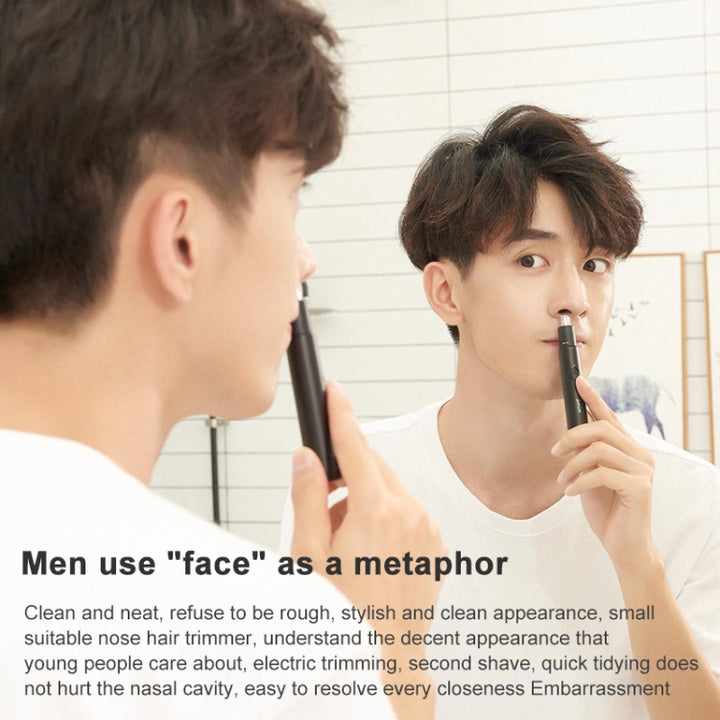 Original Xiaomi Youpin ShowSee DC 1.5V 2W Portable Waterproof Safe Electric Nose Hair Trimmer Shave Blade, C1-BK