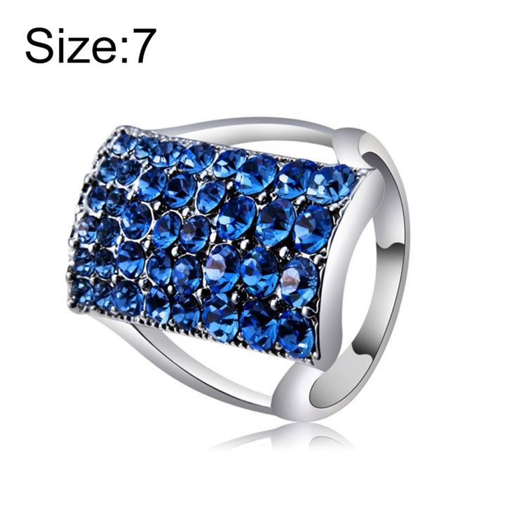 Silver-Plated Rectangle with Blue Crystal Ring for Women(Silver with Diamond, US, Size: 7), Size: 7