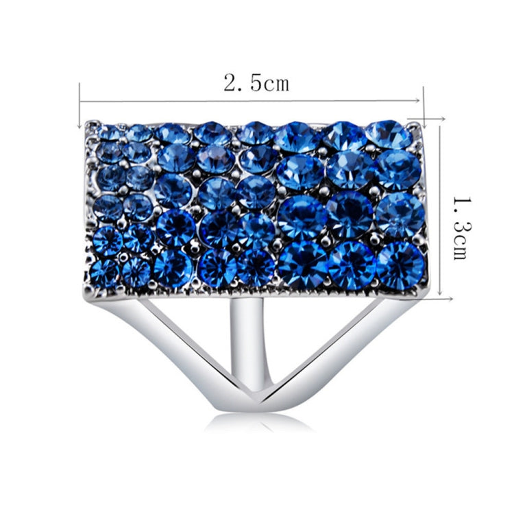 Silver-Plated Rectangle with Blue Crystal Ring for Women(Silver with Diamond, US, Size: 7), Size: 7