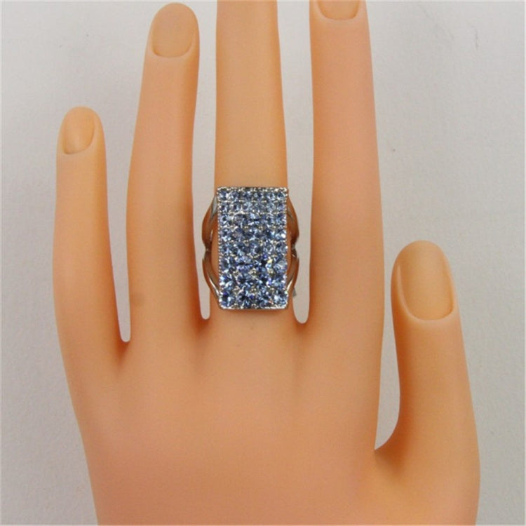 Silver-Plated Rectangle with Blue Crystal Ring for Women(Silver with Diamond, US, Size: 7), Size: 7