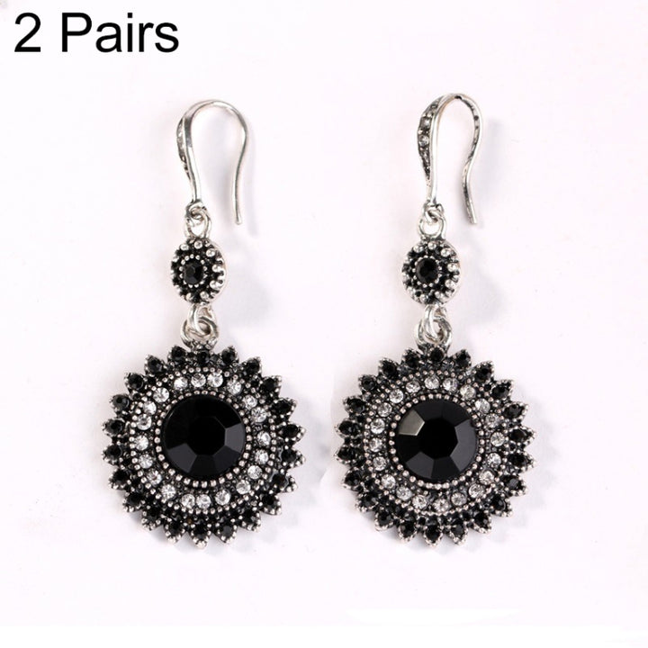 2 Pairs Ethnic Sun Flower Style Rhinestone Earrings Long Earbobs, JEW2030JL, JEW2030JR, JEW2030SB, JEW2030SD, JEW2030SL, JEW2030SR