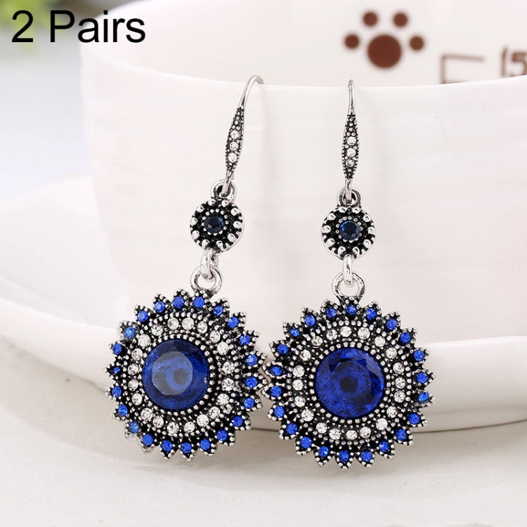 2 Pairs Ethnic Sun Flower Style Rhinestone Earrings Long Earbobs, JEW2030JL, JEW2030JR, JEW2030SB, JEW2030SD, JEW2030SL, JEW2030SR