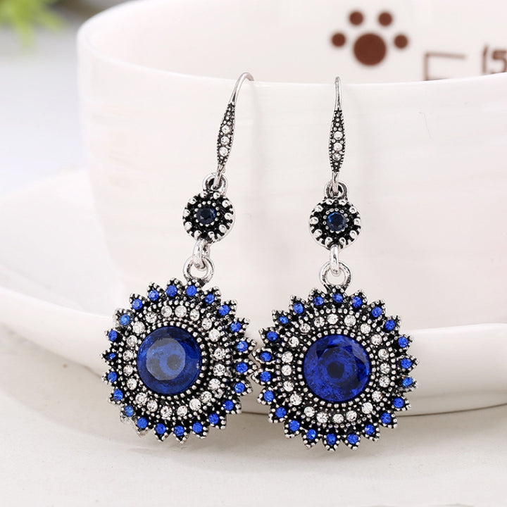 2 Pairs Ethnic Sun Flower Style Rhinestone Earrings Long Earbobs, JEW2030JL, JEW2030JR, JEW2030SB, JEW2030SD, JEW2030SL, JEW2030SR