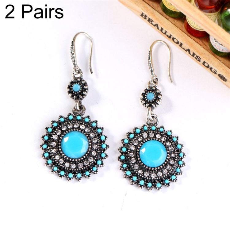 2 Pairs Ethnic Sun Flower Style Rhinestone Earrings Long Earbobs, JEW2030JL, JEW2030JR, JEW2030SB, JEW2030SD, JEW2030SL, JEW2030SR