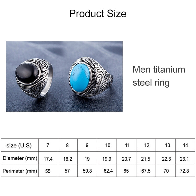 Europe and America Style Retro Gemstone Turquoise Men Titanium Steel Ring, Size: 7, Diameter: 17.4mm, Perimeter: 55mm, Diameter: 17.4mm